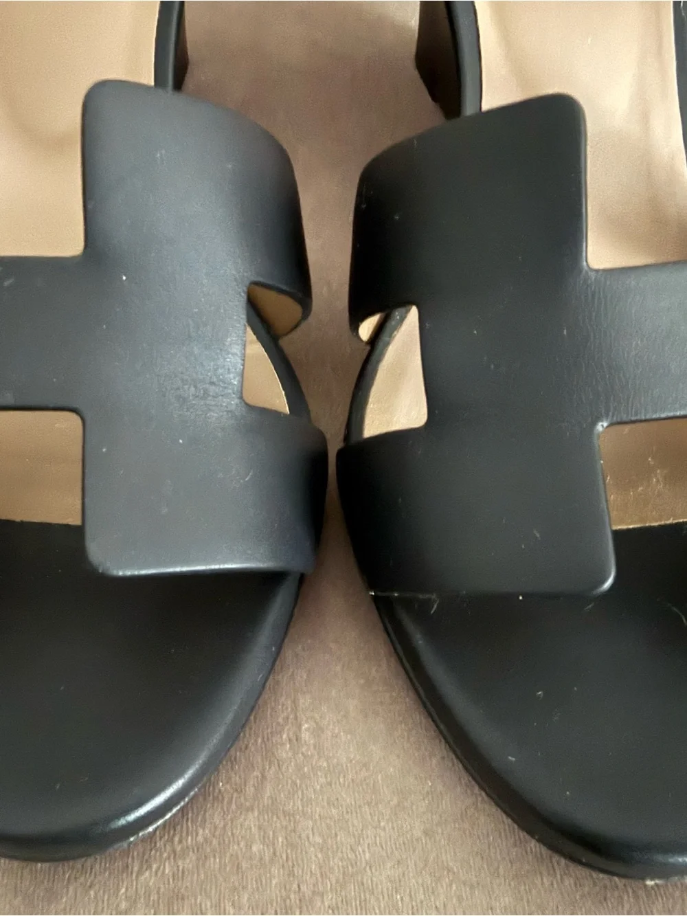 Hermes Oasis  Black Leather Cutout Ankle-Strap Sandals